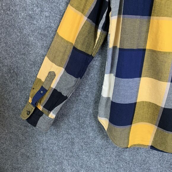 American Eagle Outfitters Button Up Shirt Men M Block Plaid Navy Gold Classic - Picture 10 of 15